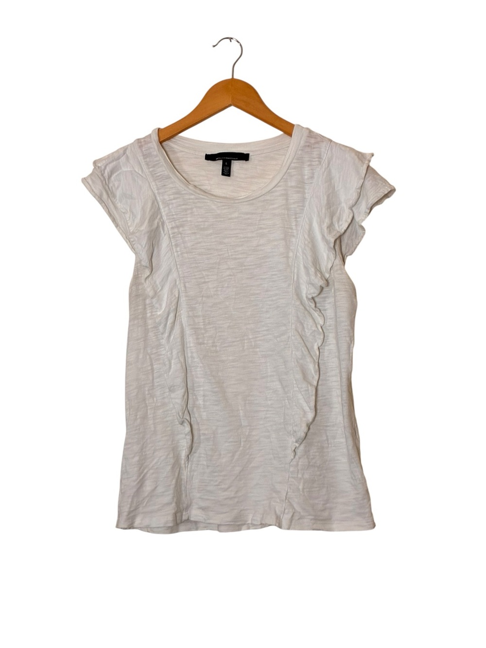 WHBM | White minimalist crew neck flutter short sleeve cotton t-shirt size large
